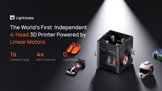 LightMake L4: 1st 4-Head Color 3D Printer with Linear Motors